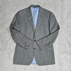 Brooks Brothers Wool Blazer 43L Checked Plaid Sport Coat Gray 2 Button Jacket